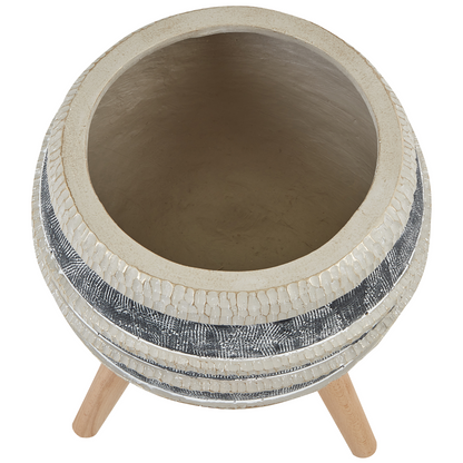 Plant Stand Beige And Grey Magnesium Round Wood Base