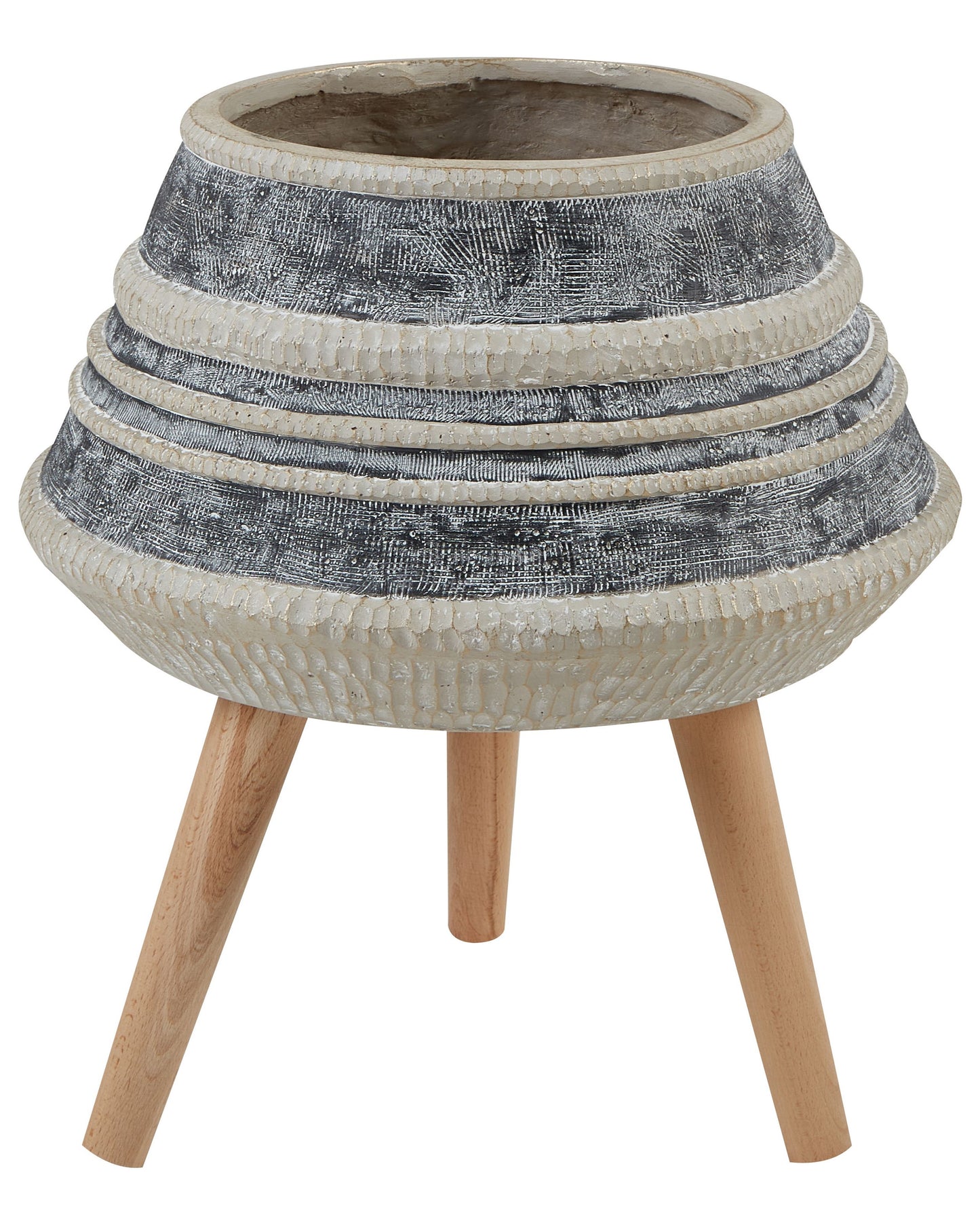 Plant Stand Beige Grey Magnesium Round Wood Base Planter