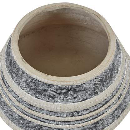 Plant Stand Beige Grey Magnesium Round Wood Base Planter