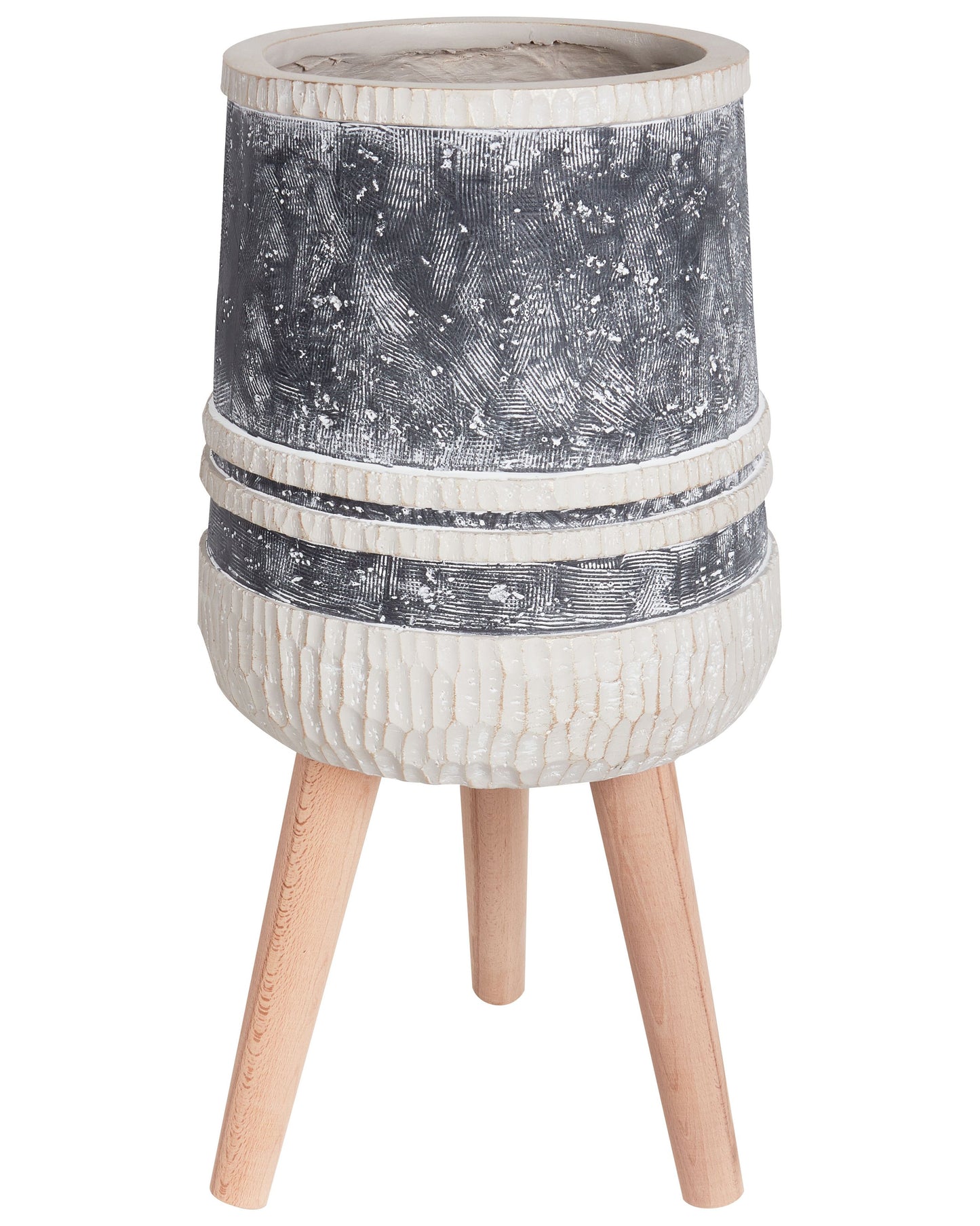 Plant Stand Grey Beige Magnesium Round Solid Wood Base Tall Planter Pot