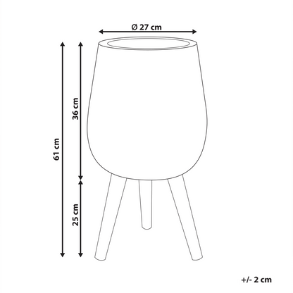 Light Brown Magnesium Round Plant Stand With Solid Wood Base Tall Planter