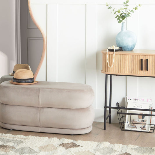 Taupe Velvet Upholstered Fabric Accent Bed Bench Stool