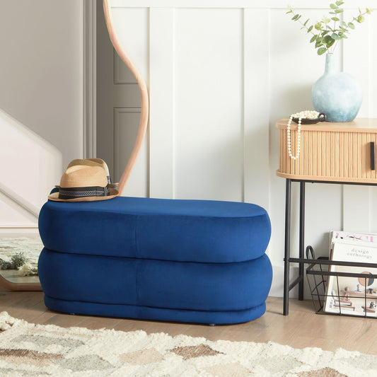 Lux Velvet Navy Blue Upholstered Bed Bench