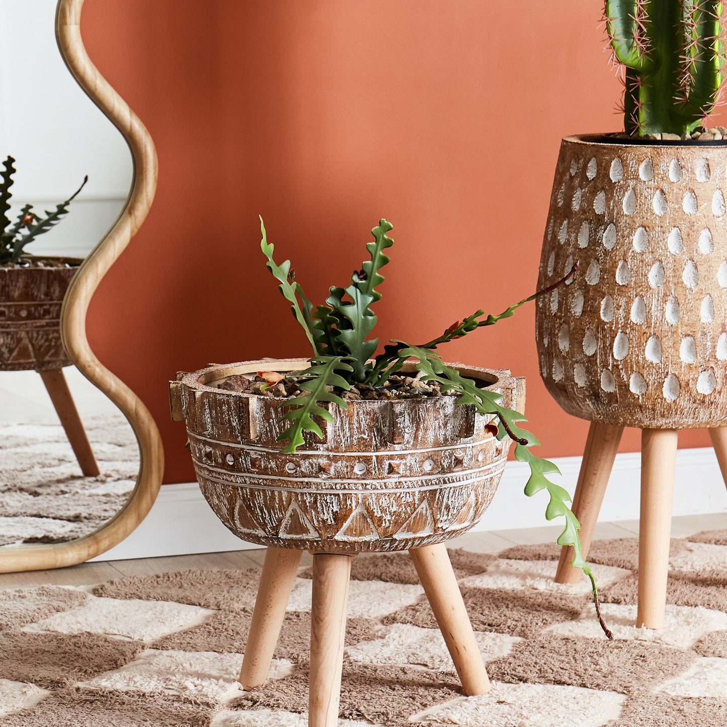Plant Stand Tall Light Brown Magnesium Round Base Planter