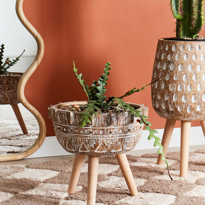 Plant Stand Tall Light Brown Magnesium Round Base Planter