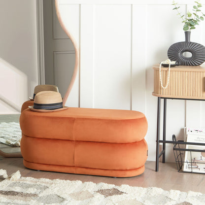 Velvet Bench Orange Upholstered Fabric Accent Stool For Living Room Modern Decor