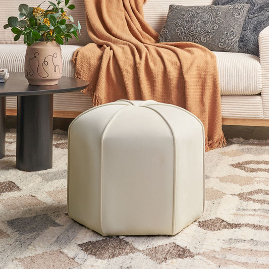 Velvet Round Pouffe 45cm Light Beige Modern Footstool