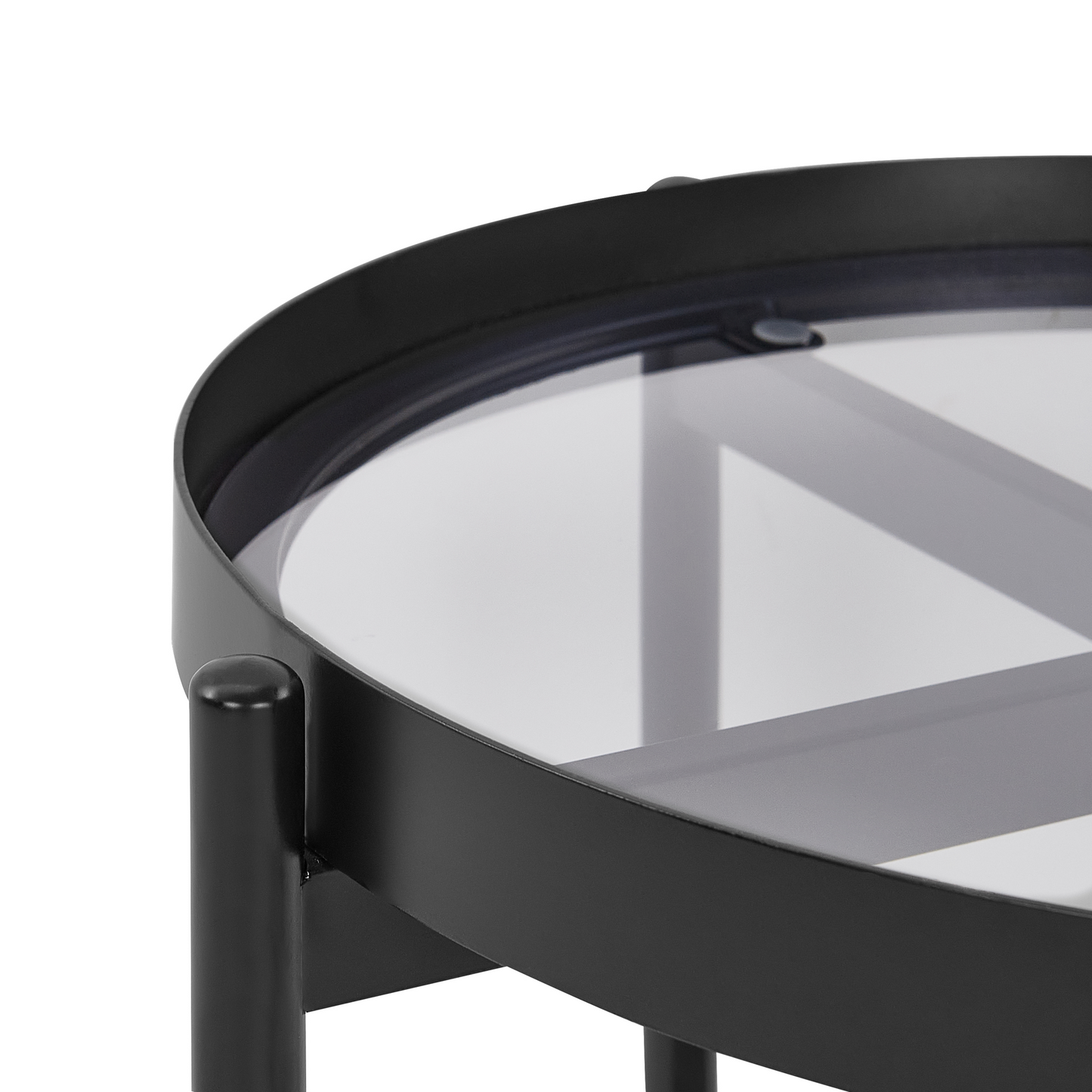Viennese Braid Side Table Black Glass Top 50cm Round Metal Frame