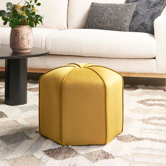 Velvet Pouffe Round 45cm Yellow Footstool Modern Living