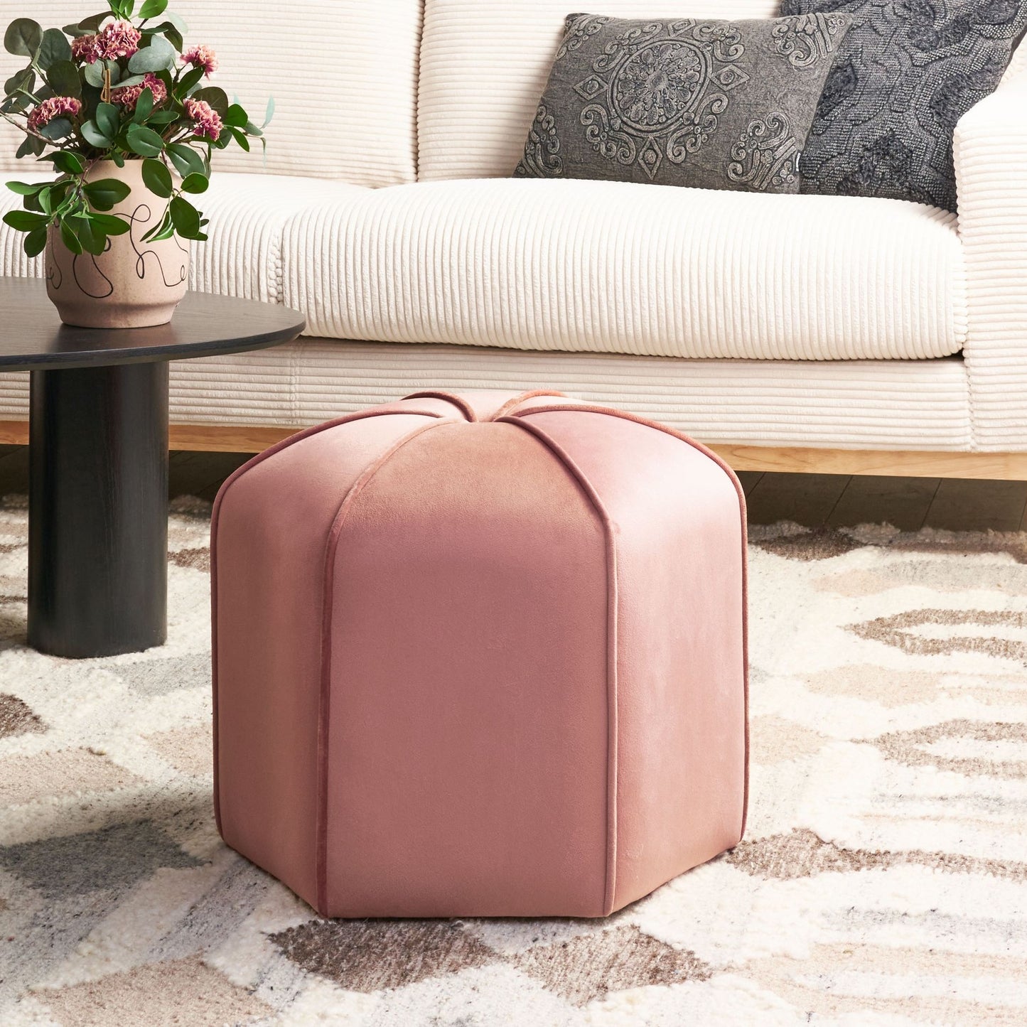 Pink Round Pouffe 45cm Diameter Modern Living Room