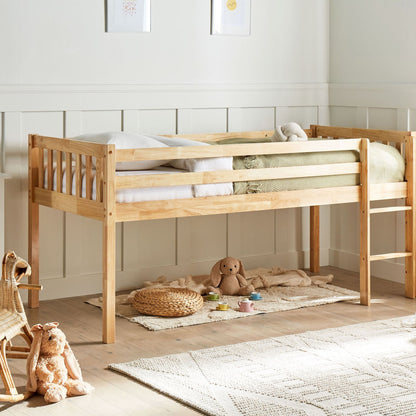 Kids Bed Light Brown Rubber Wood EU Single Size Slatted Frame With Underbed Storage