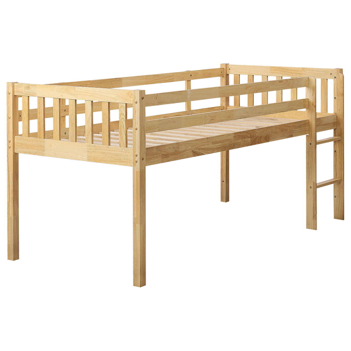 Kids Bed Light Brown Rubber Wood EU Single Size Slatted Frame With Underbed Storage