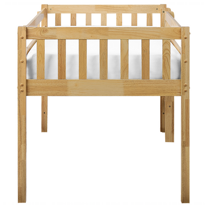 Kids Bed Light Brown Rubber Wood EU Single Size Slatted Frame With Underbed Storage