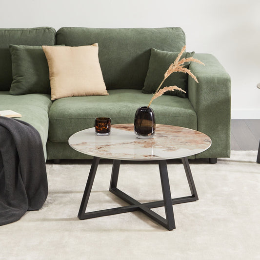 Astra Living Round Black Coffee Table With White Ceramic Top 80cm