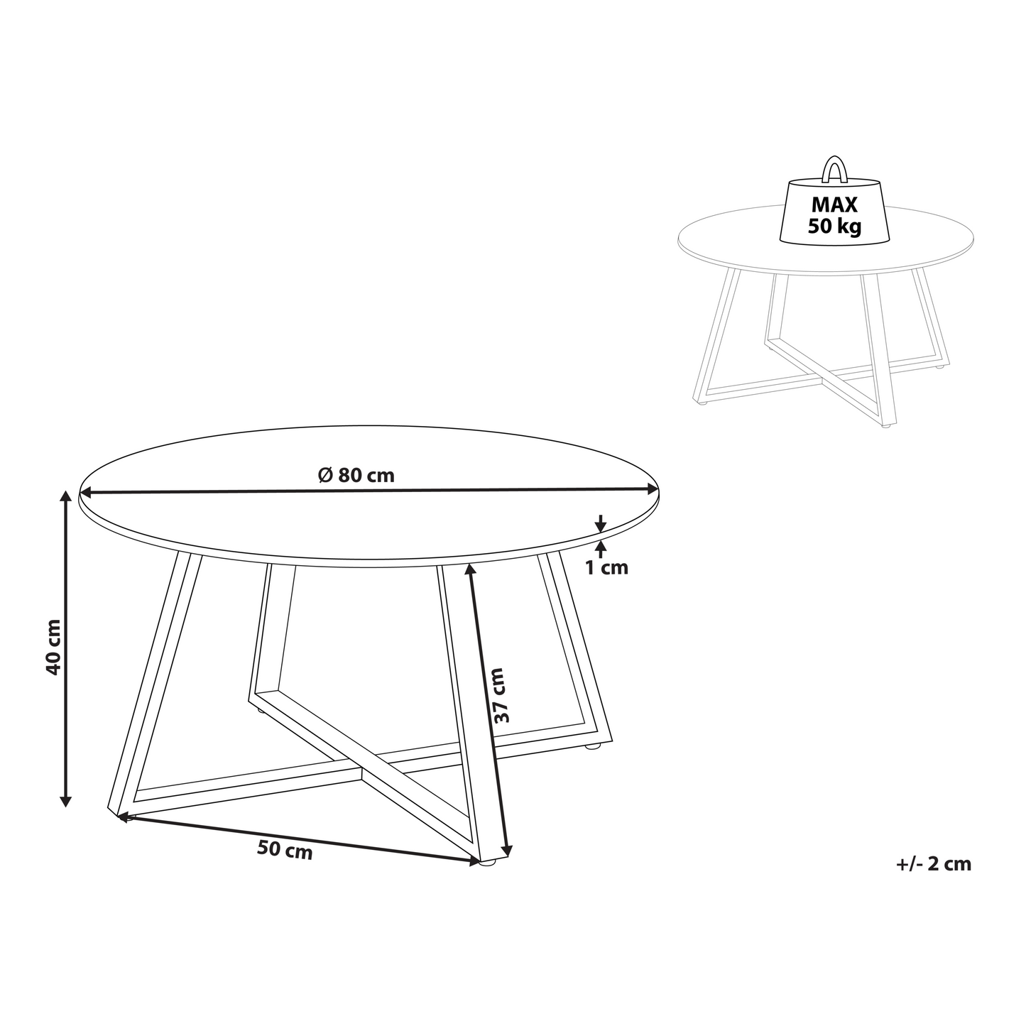 Astra Living Round Black Coffee Table With White Ceramic Top 80cm