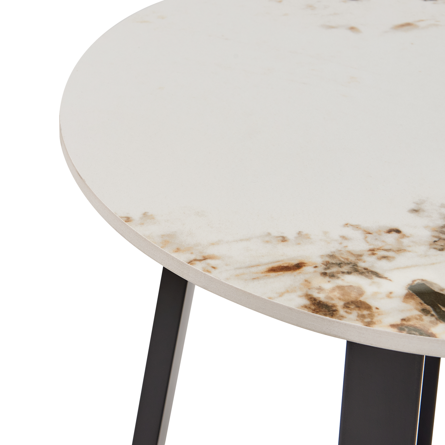 Black Round Side Table With White Ceramic Top 45cm Marble