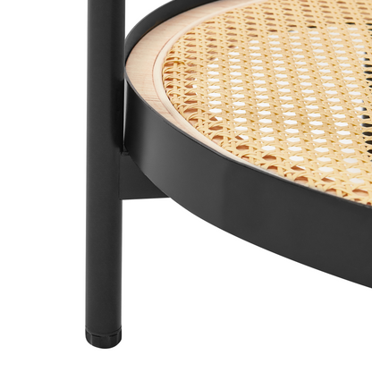 Viennese Braid Coffee Table Black Metal Frame Round Glass Top 80cm