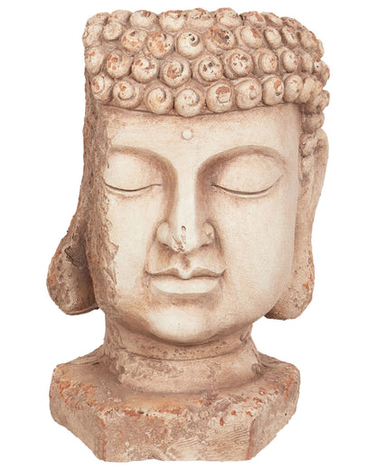 Buddha Head Plant Pot Beige Hand Painted Distressed Stone Finish For Indoor Outdoor