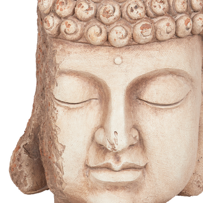 Buddha Head Plant Pot Beige Hand Painted Distressed Stone Finish For Indoor Outdoor