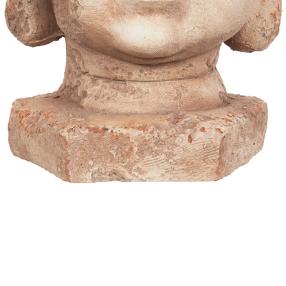 Buddha Head Plant Pot Beige Hand Painted Distressed Stone Finish For Indoor Outdoor