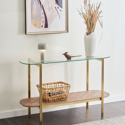 Console Table Gold Glass Top Metal Frame 120 x 41cm