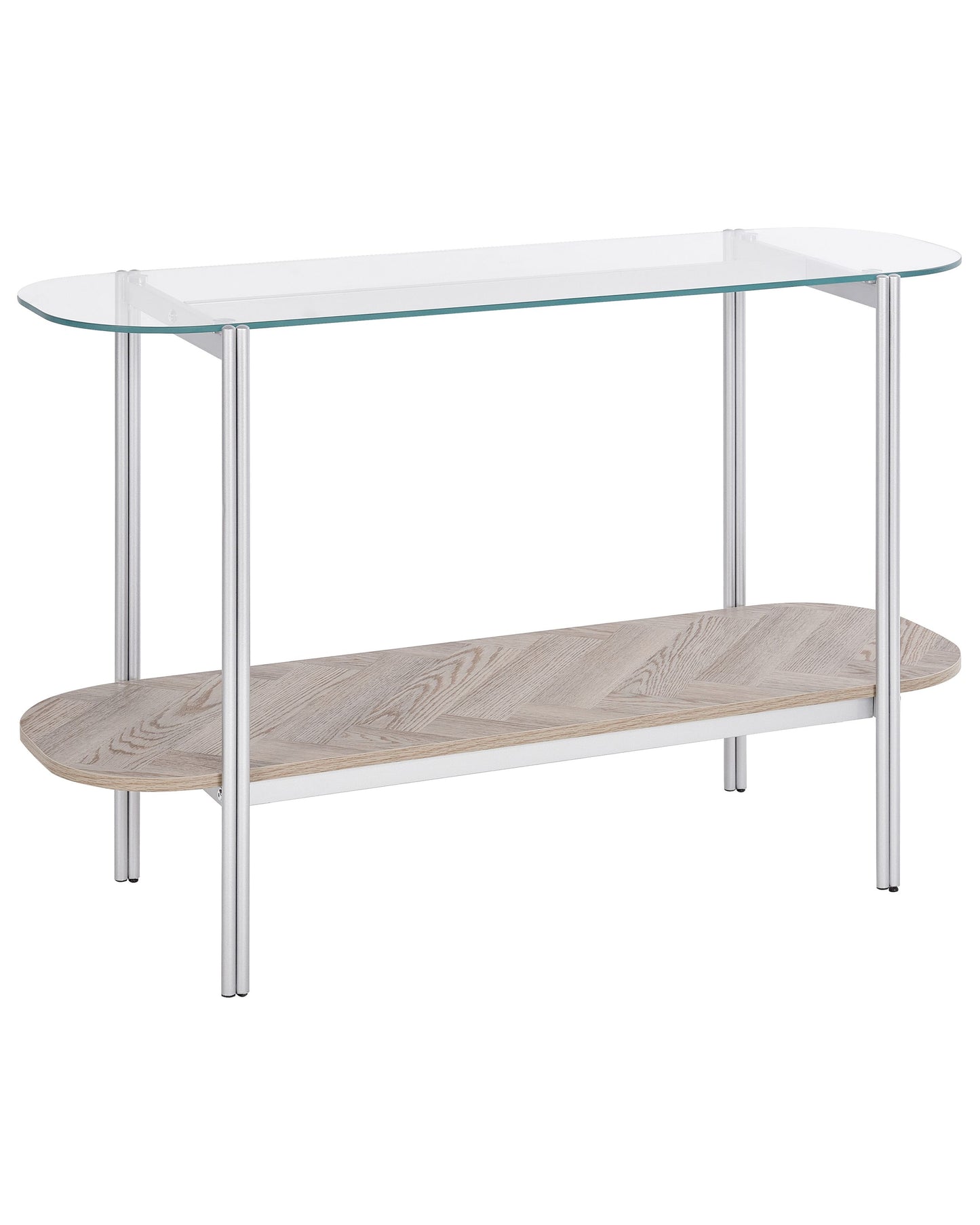 Console Table Silver Glass Top Light Wood Shelf 120 x 41cm