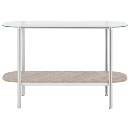 Console Table Silver Glass Top Light Wood Shelf 120 x 41cm