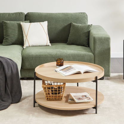 Round Coffee Table 78cm Wood Knot Top Black Frame
