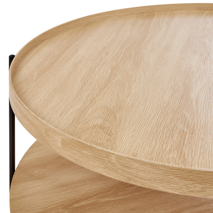 Round Coffee Table 78cm Wood Knot Top Black Frame