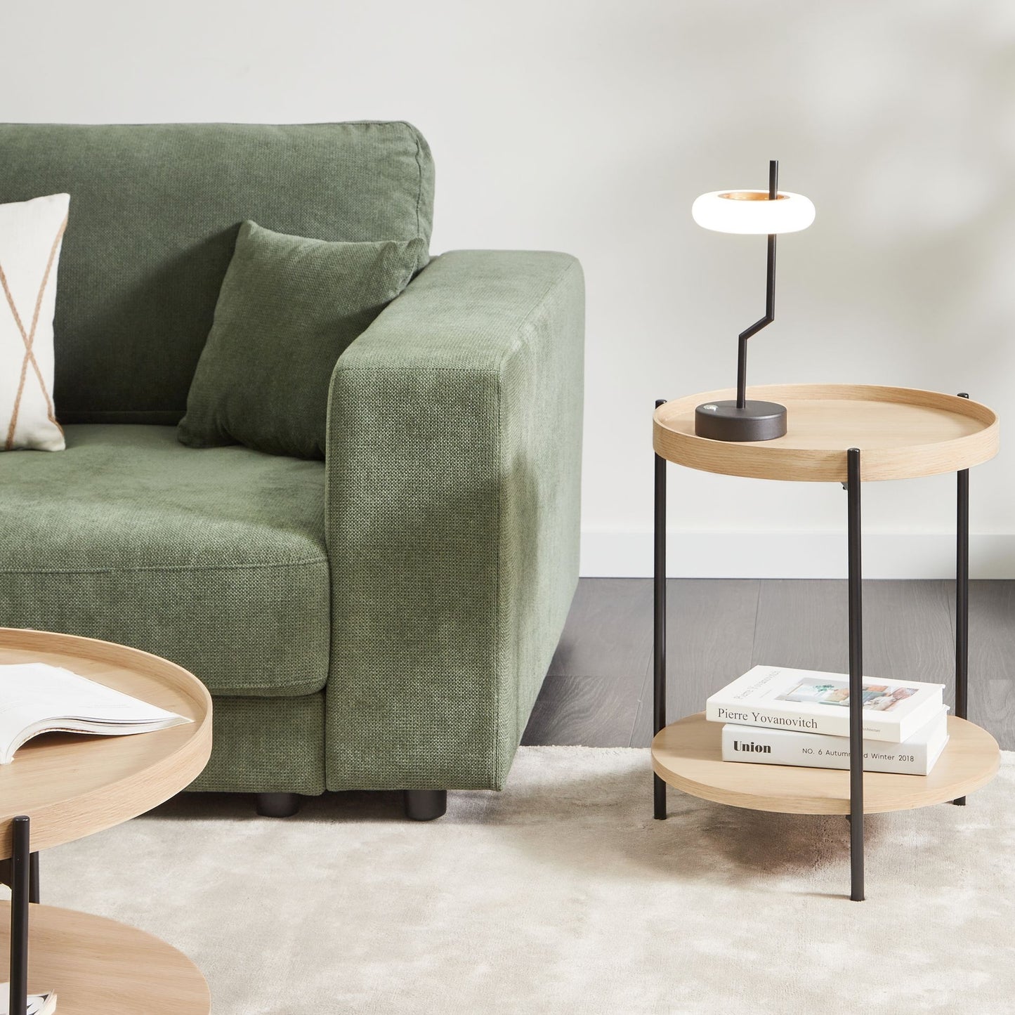Side Table Black With Light Brown Metal Frame 49cm Round