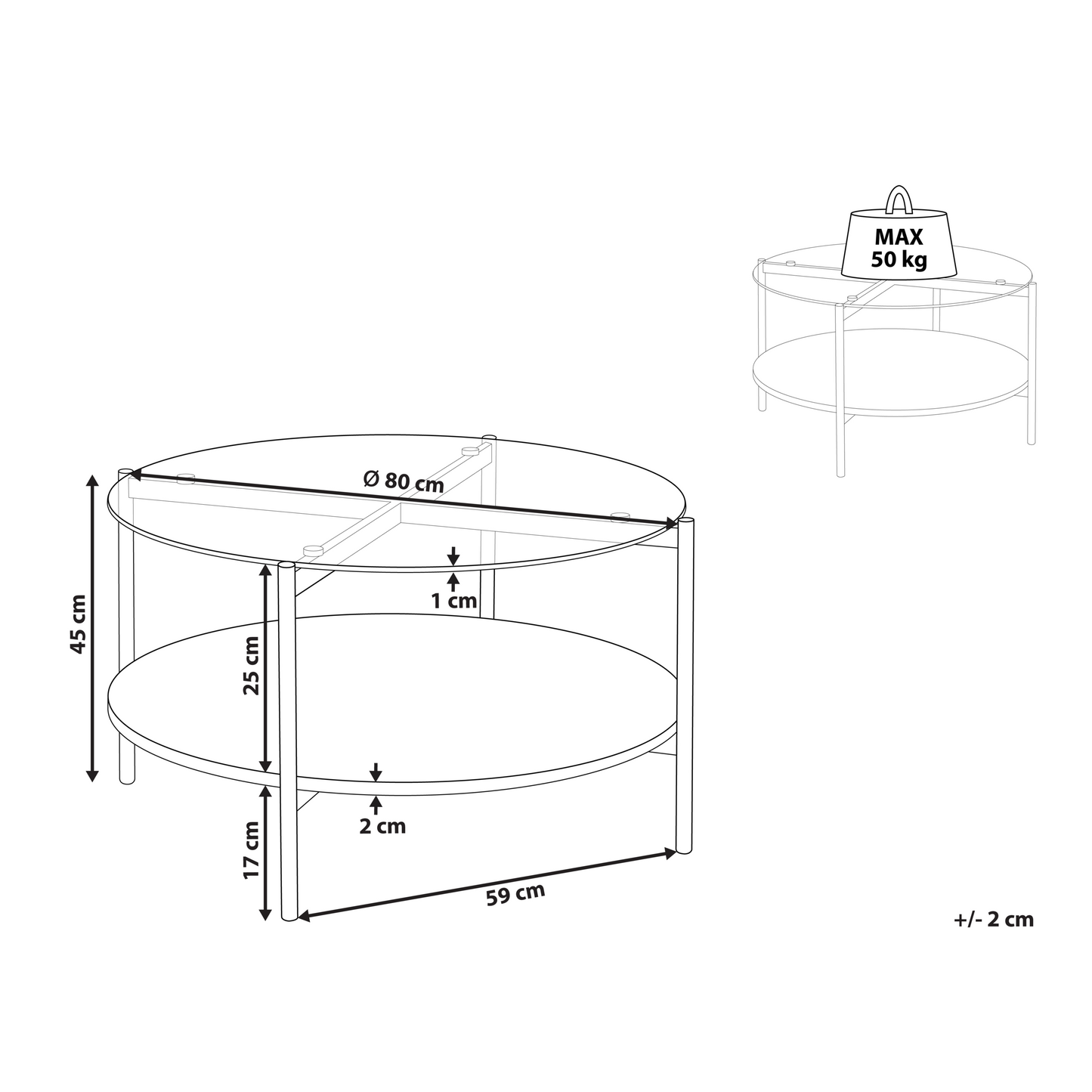 Living Gold Glass Top Round Coffee Table Metal Frame 80cm