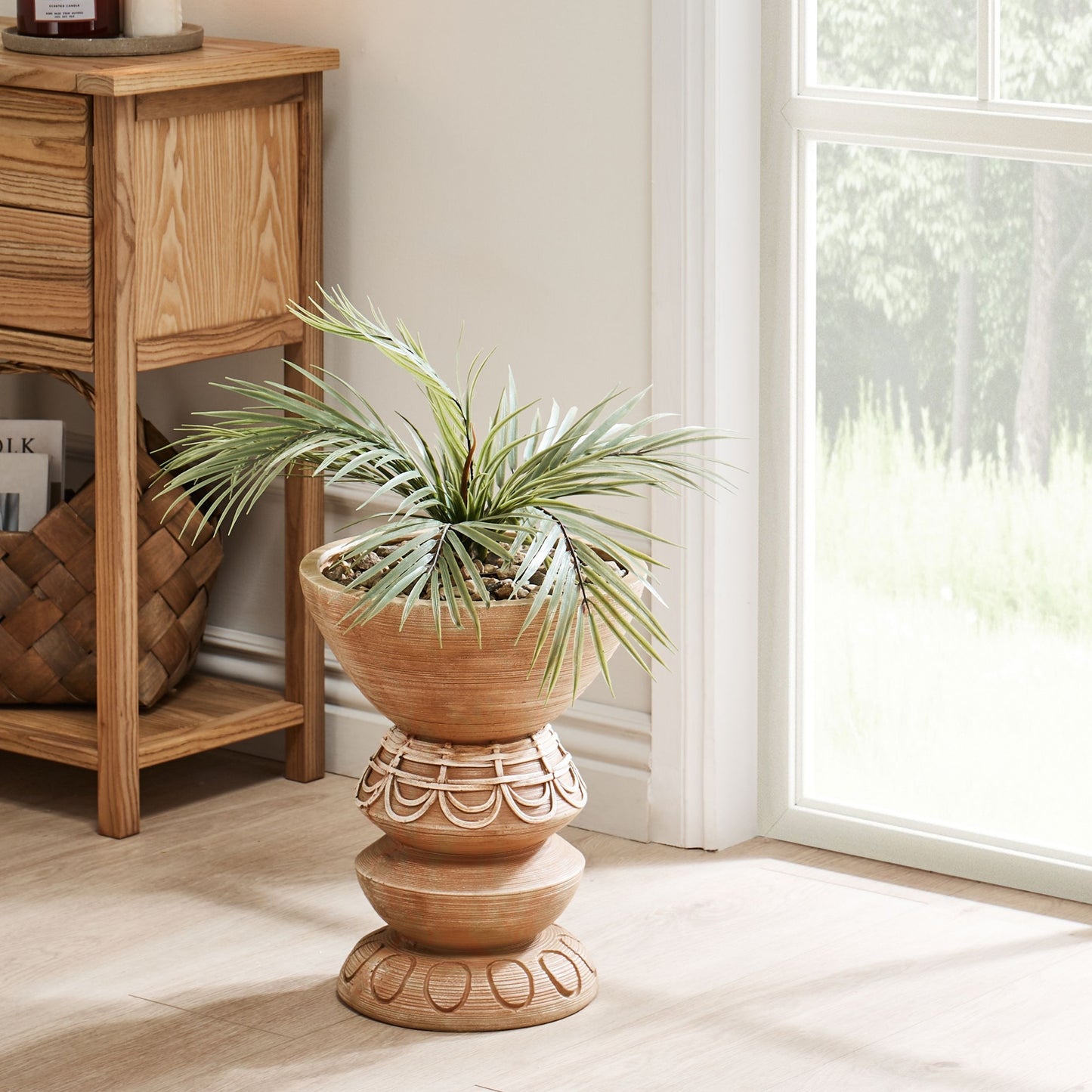 Hand Painted Light Brown Flower Pot Indoor Outdoor