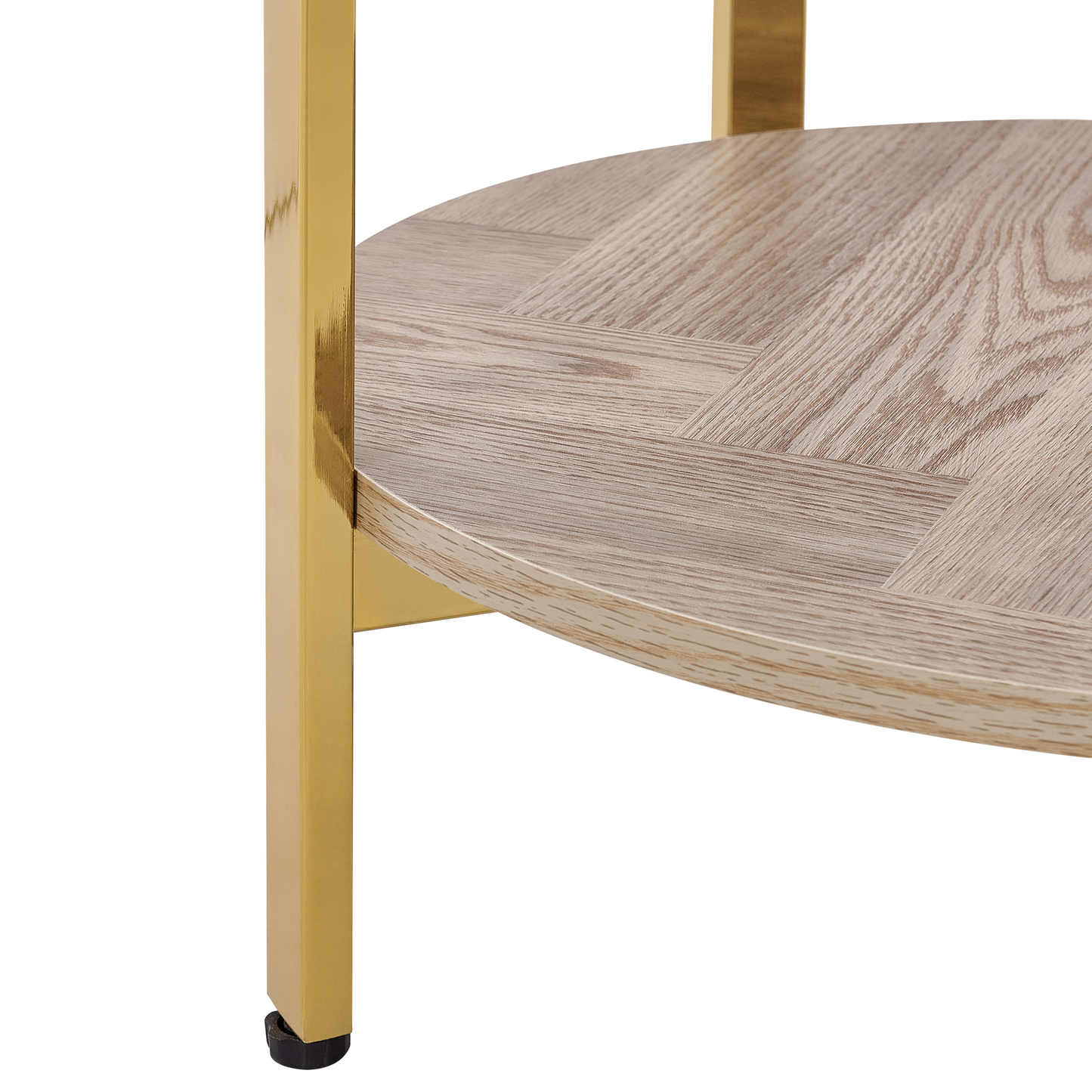 Round Gold Side Table Glass Top Wood Shelf 50 Centimeters
