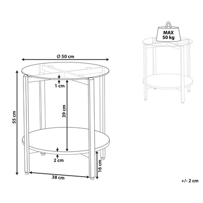 Round Side Table Silver Metal Frame With Light Wood Glass Top 50cm Modern Design