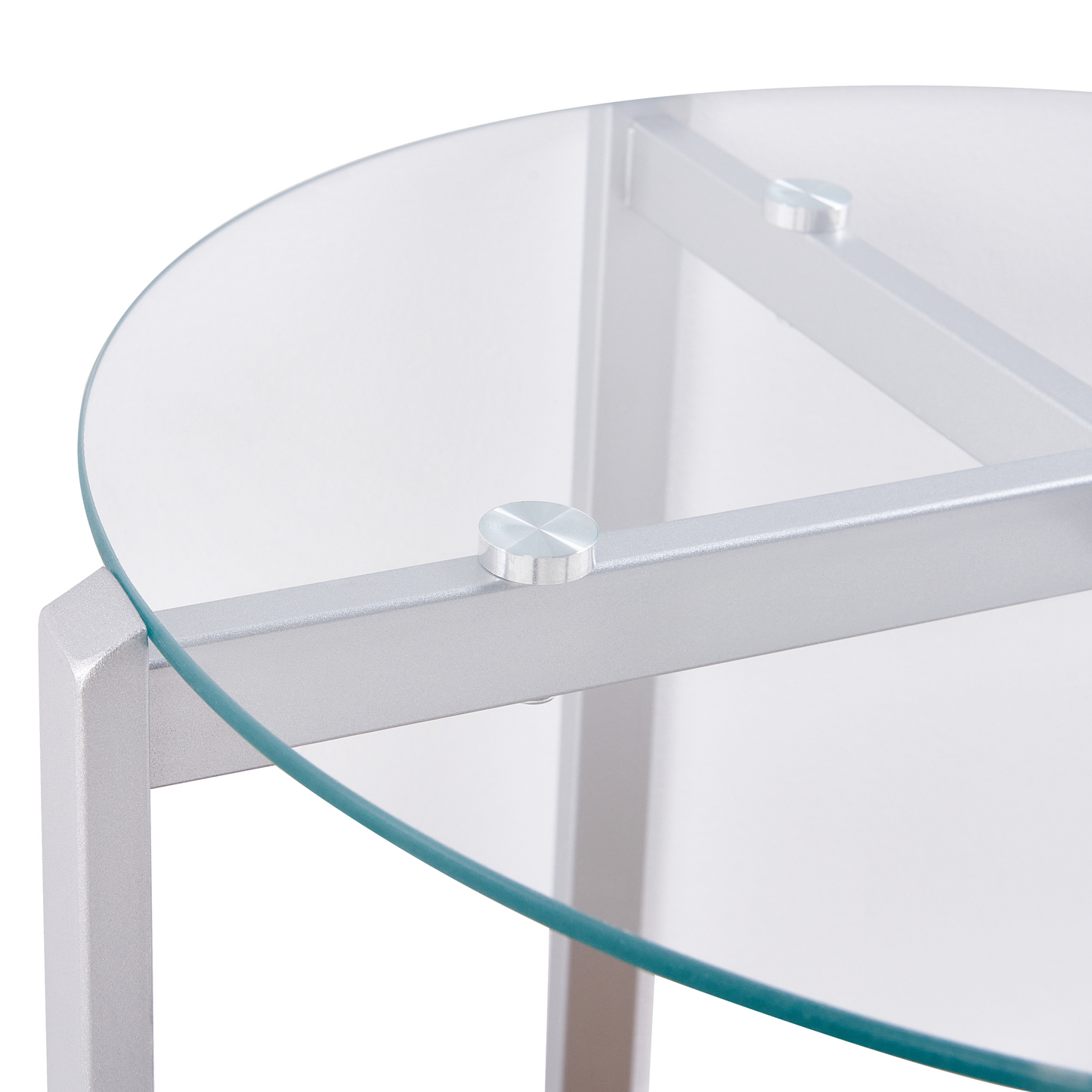 Round Side Table Silver Metal Frame With Light Wood Glass Top 50cm Modern Design