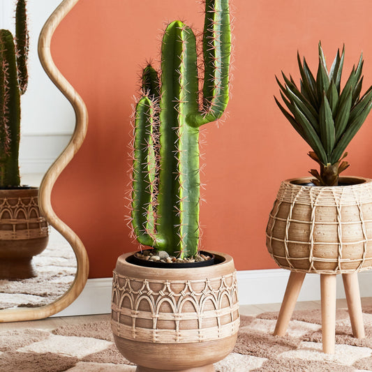 Light Brown Plant Pot Outdoor Indoor Durable Hand Painted Water Resistant Boho Style