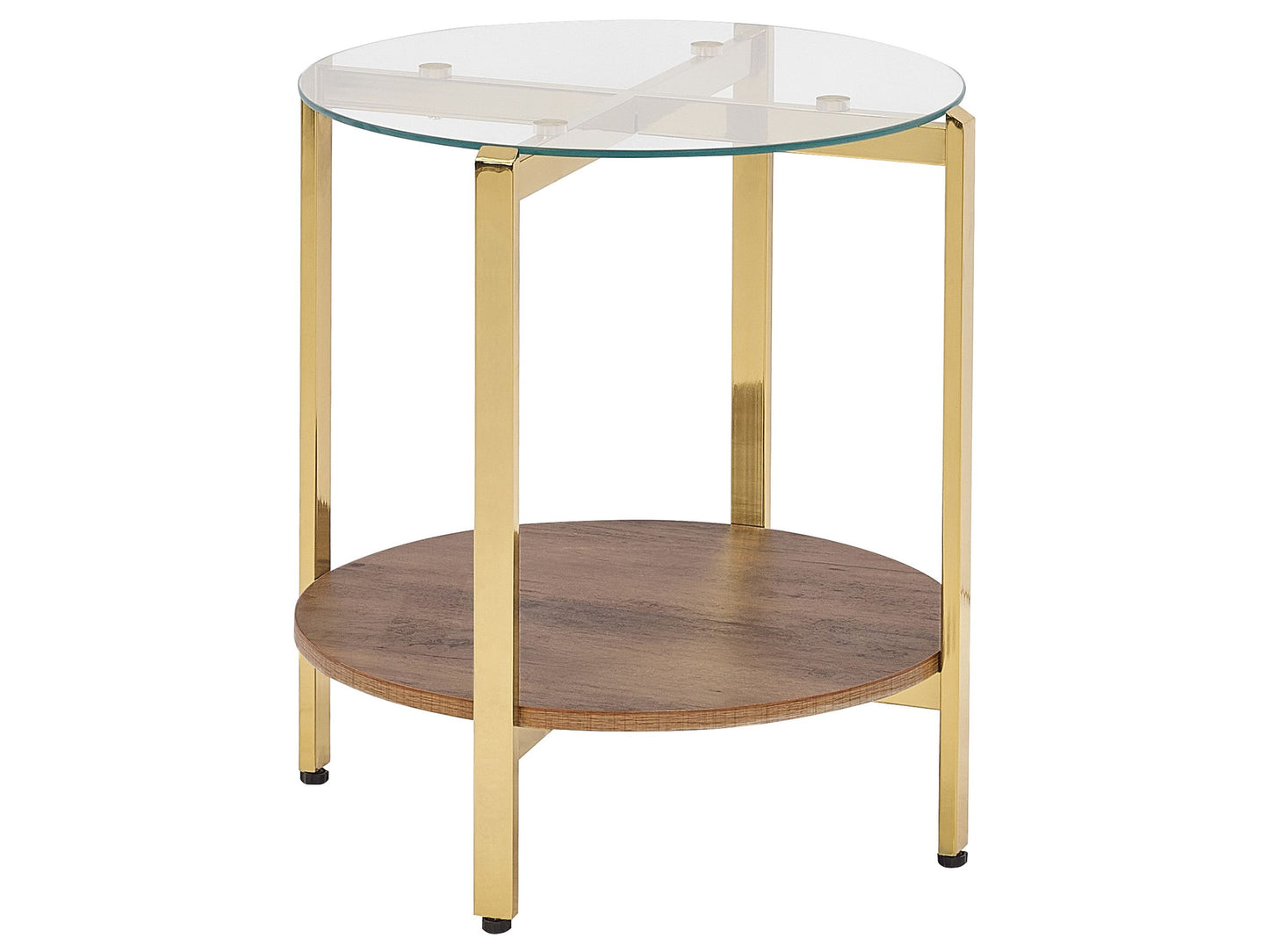 Gold Side Table with Dark Wood Glass Top Diameter 50cm