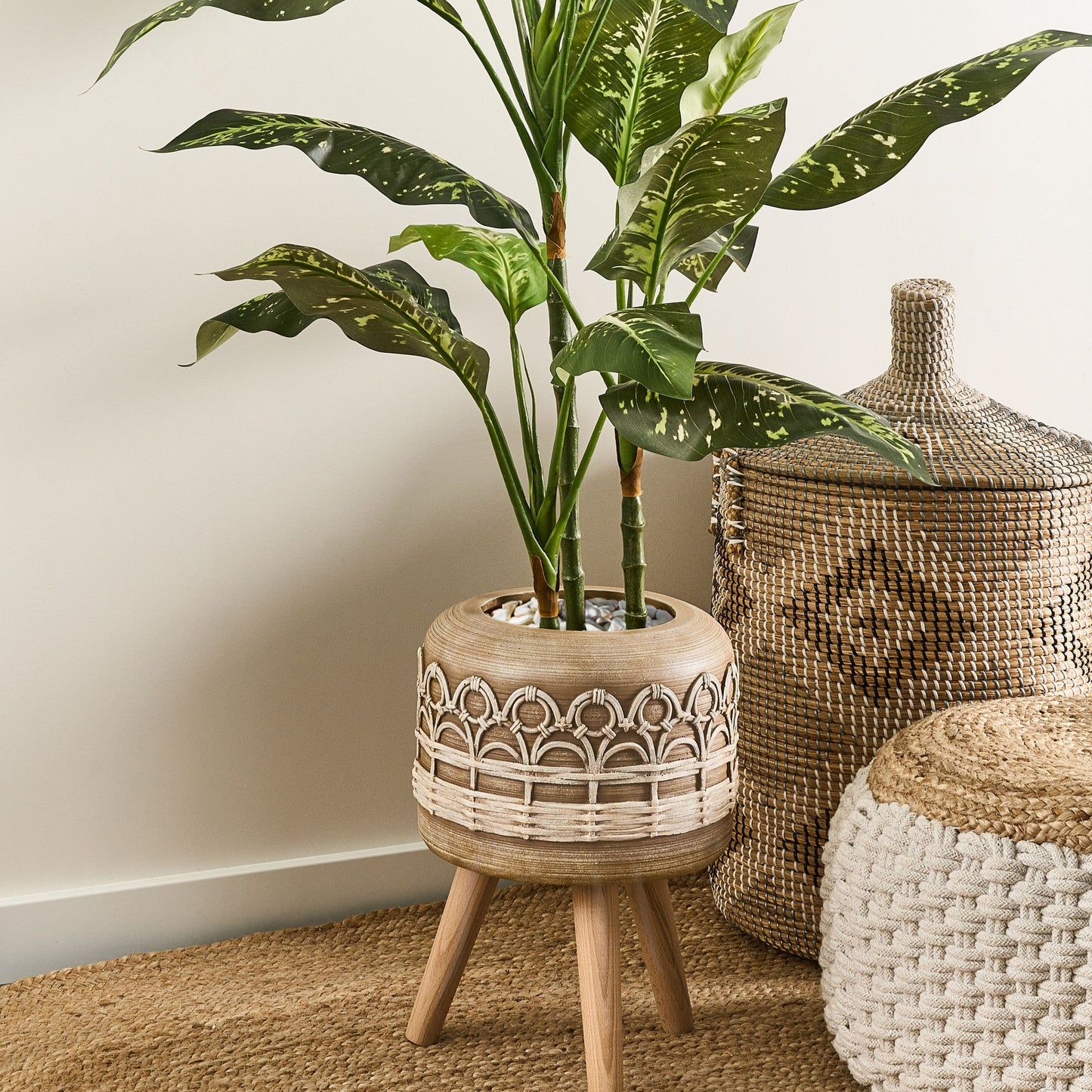 Lemn Plant Stand Tall Light Brown Wooden Base Planter