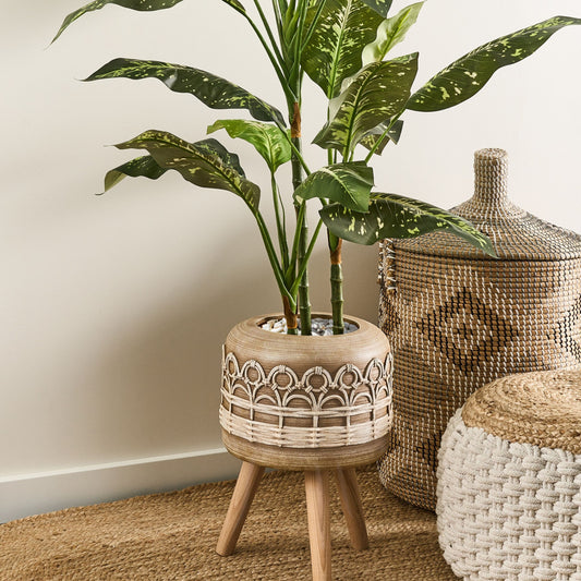Lemn Plant Stand Tall Light Brown Wooden Base Planter