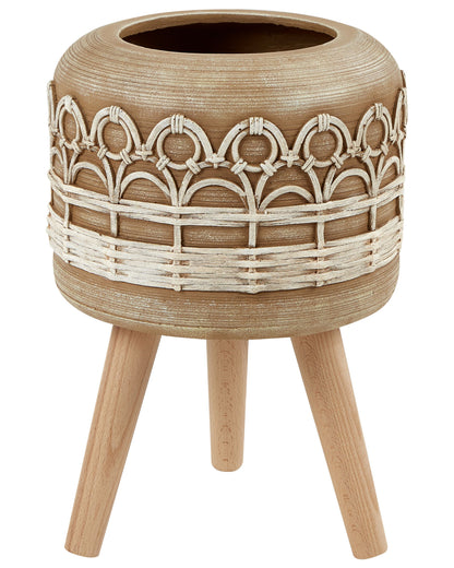 Lemn Plant Stand Tall Light Brown Wooden Base Planter
