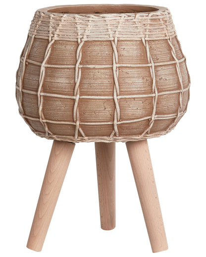 Plant Stand Light Brown Magnesium Round Solid Wood Base Tall Planter