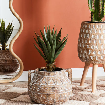Rustic Plant Pot Light Brown Indoor Outdoor Hand Painted