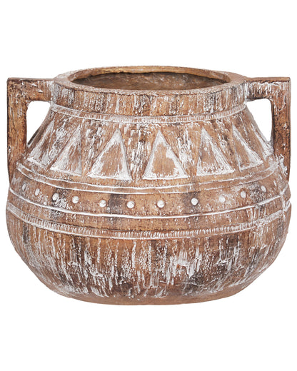 Rustic Plant Pot Light Brown Indoor Outdoor Hand Painted