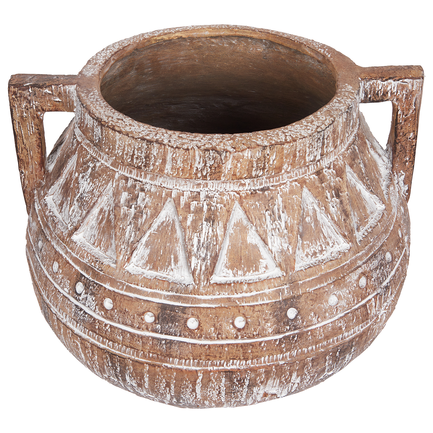 Rustic Plant Pot Light Brown Indoor Outdoor Hand Painted