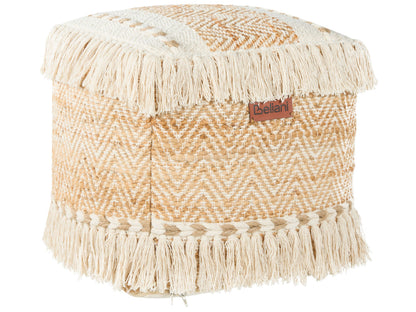 Pouffe Beige Jute Cotton EPS Fill With Tassels Ottoman