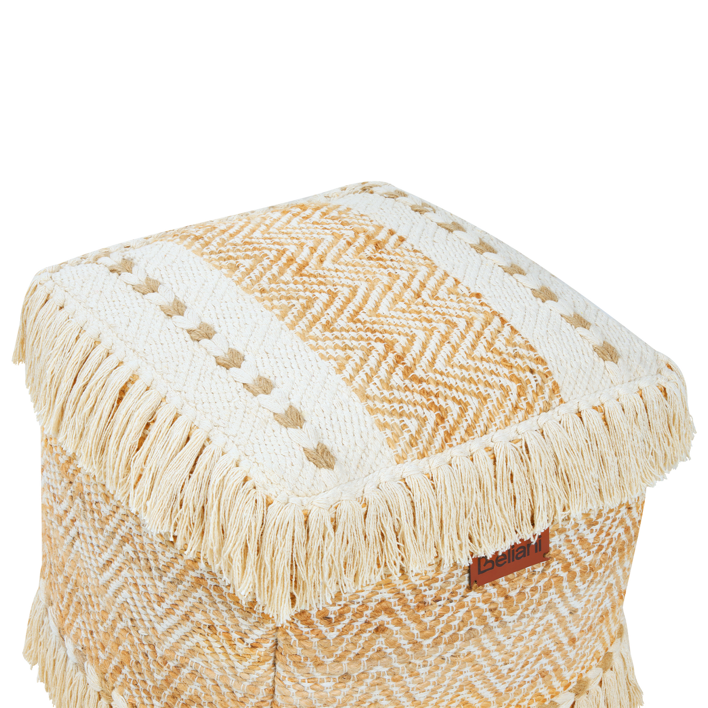 Pouffe Beige Jute Cotton EPS Fill With Tassels Ottoman