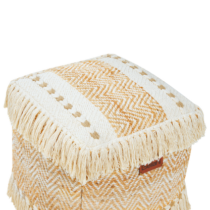 Pouffe Beige Jute Cotton EPS Fill With Tassels Ottoman