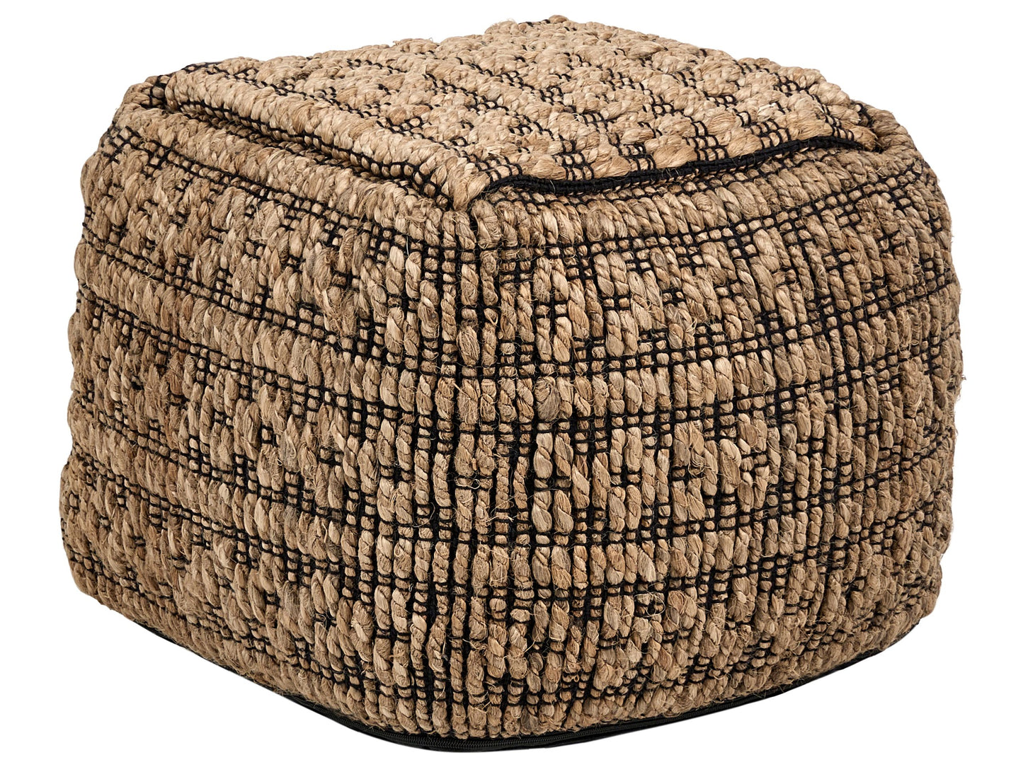 Pouffe Beige Jute And Cotton With EPS Beads Filling Square Ottoman Footstool