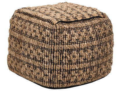 Pouffe Beige Jute And Cotton With EPS Beads Filling Square Ottoman Footstool