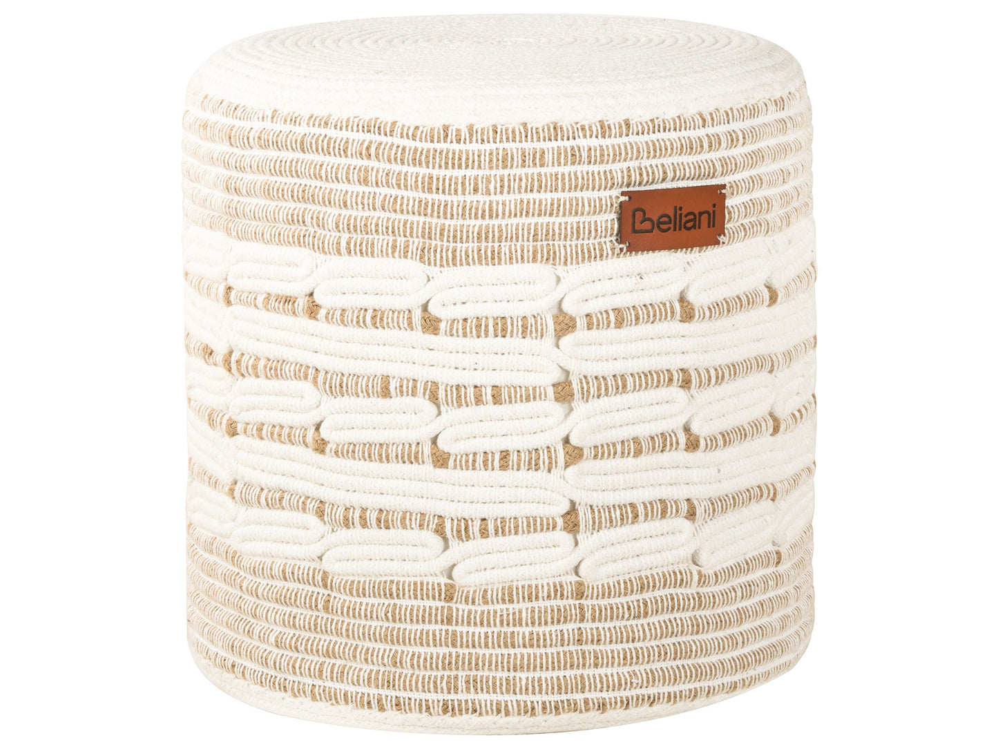Pouffe Beige White Jute Cotton Round Ottoman EPS Filled